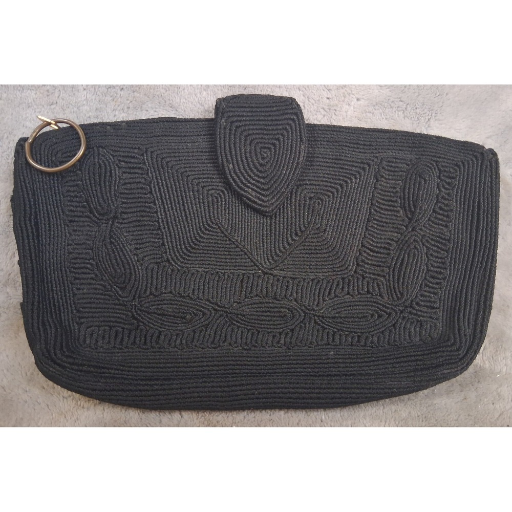 Vintage Genuine Corde Black Art Docs Clutch Bag Rau F Co Snap 1940s 1950s